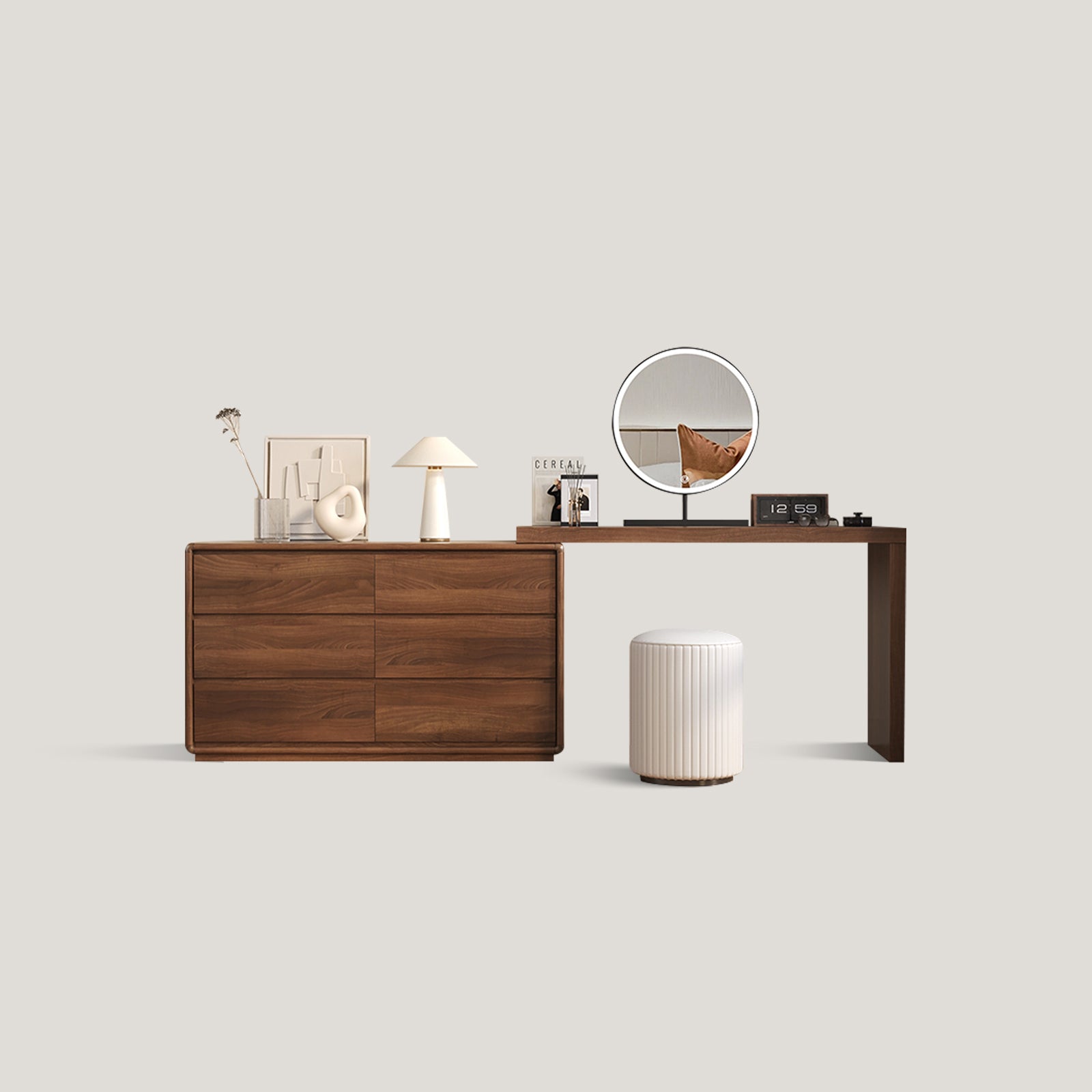 Modern L Makeup Vanity Table Side Storage Cabinet Set