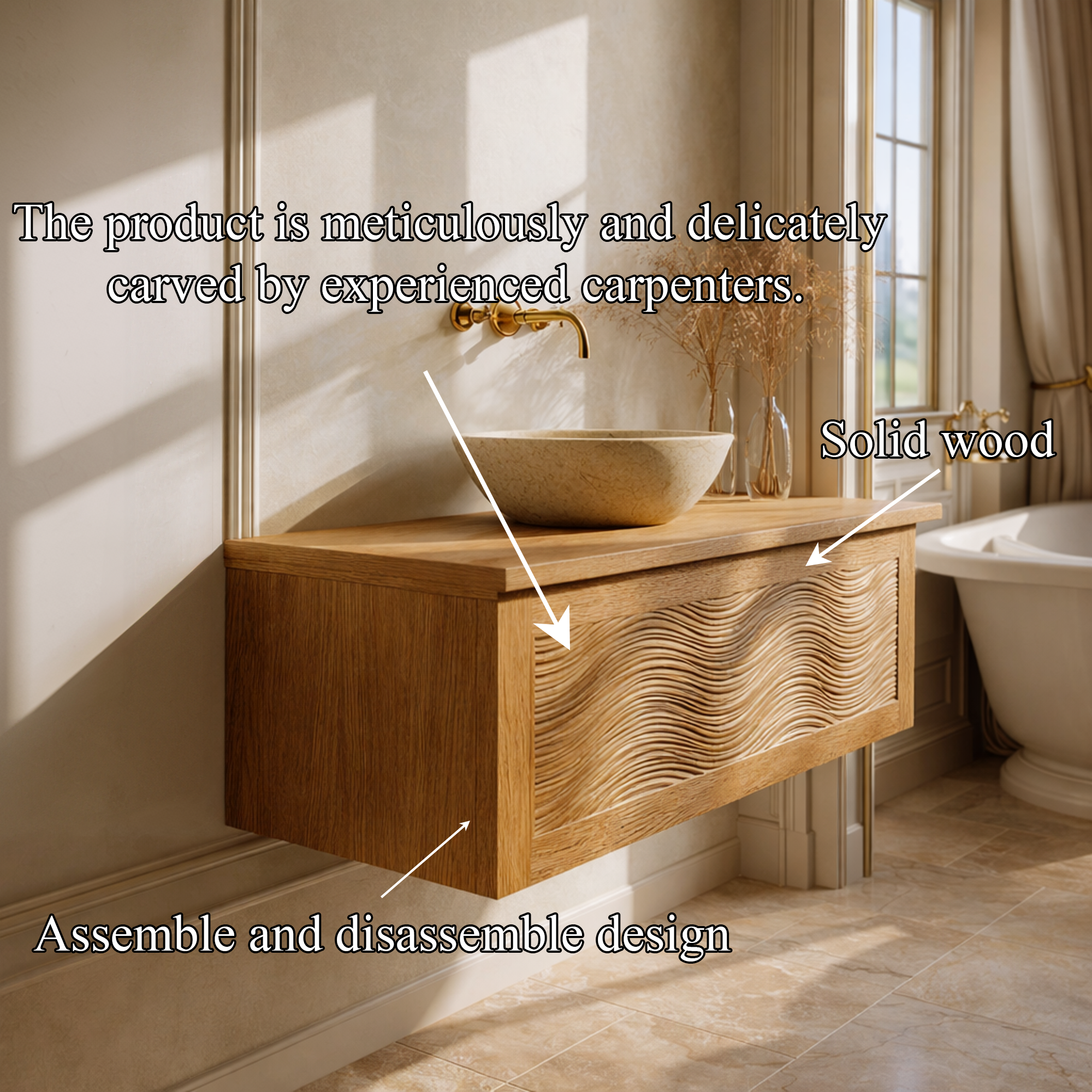 Modern Minimalist Bathroom Vanity Cabinet Floating Wood Storage Console SINLKIBRV261