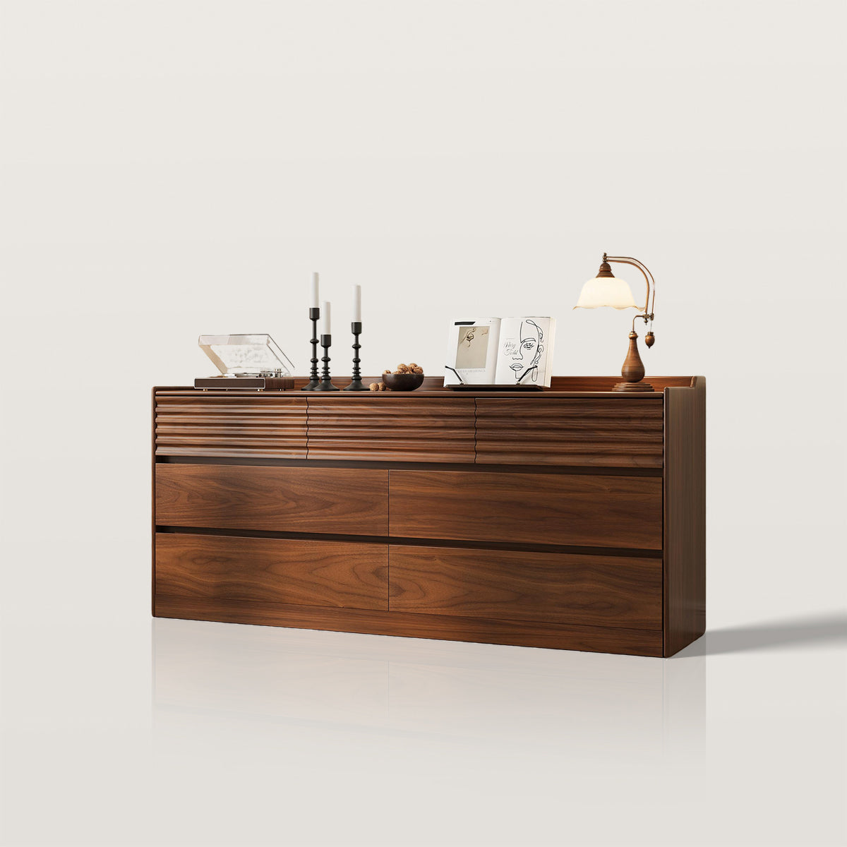 Modern Walnut Storage Cabinet with Multi-Drawer for Living Room