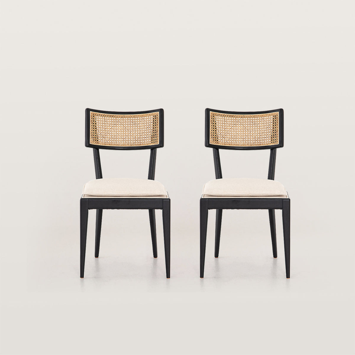 Modern Wooden Dining Chair with Rattan Backrest