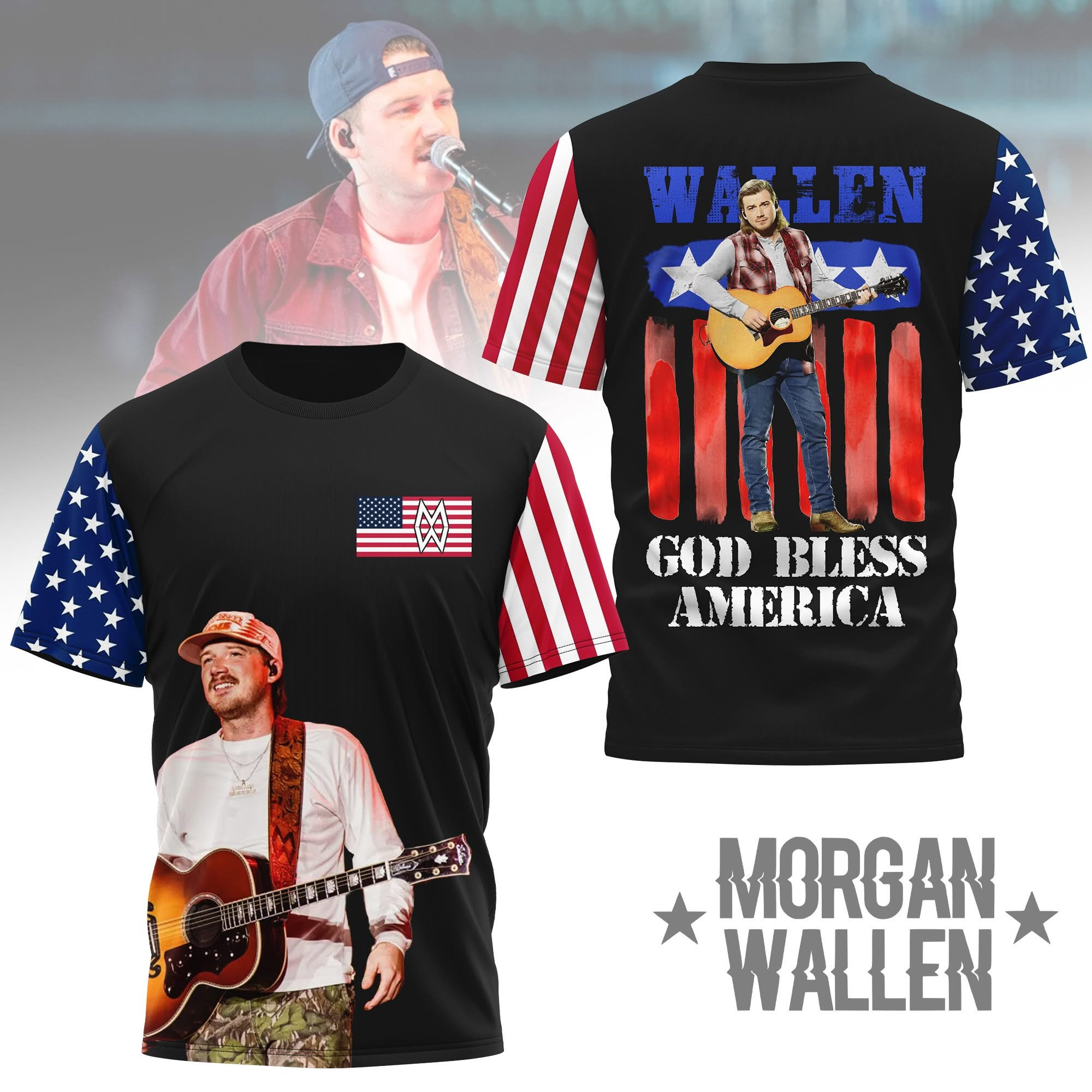 Morgan Wallen God Bless America Tour Merch T-Shirt Patriotic 4Th Of July Gifts For Fans