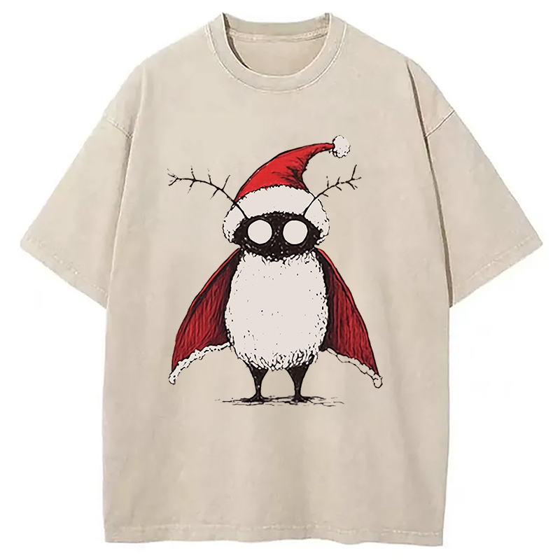Mothman Christmas Washed T-Shirt Funny Aesthetic Trendy Apparel Gifts For Best Friend