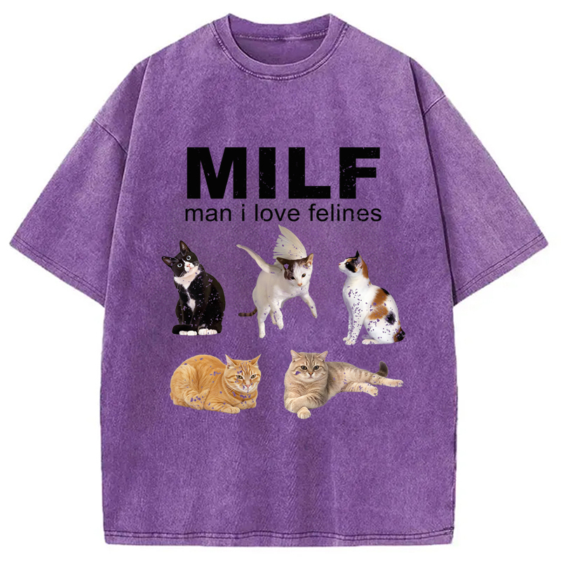 Mxxf Felines Washed T-Shirt Unisex Streetwear Graphic Style Gifts For BFF