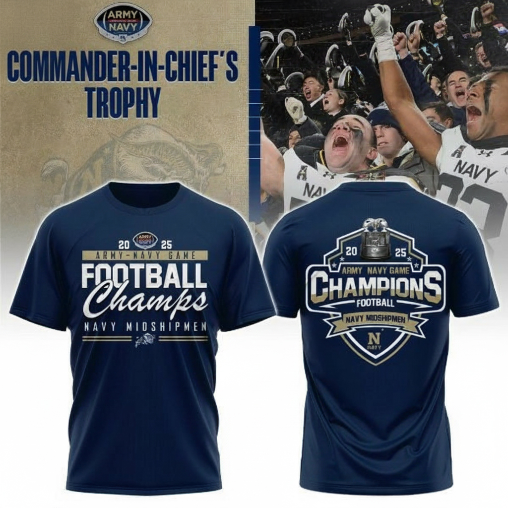 Navy Midshipmen CIC Trophy Champions T-Shirt Navy Apparel Unique College Football Fans Gifts