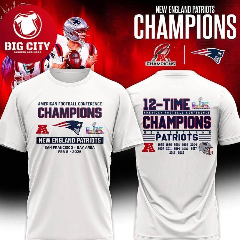 New England Patriots 12 Time AFC Champions T-Shirt Football Best Gift For Football Fans