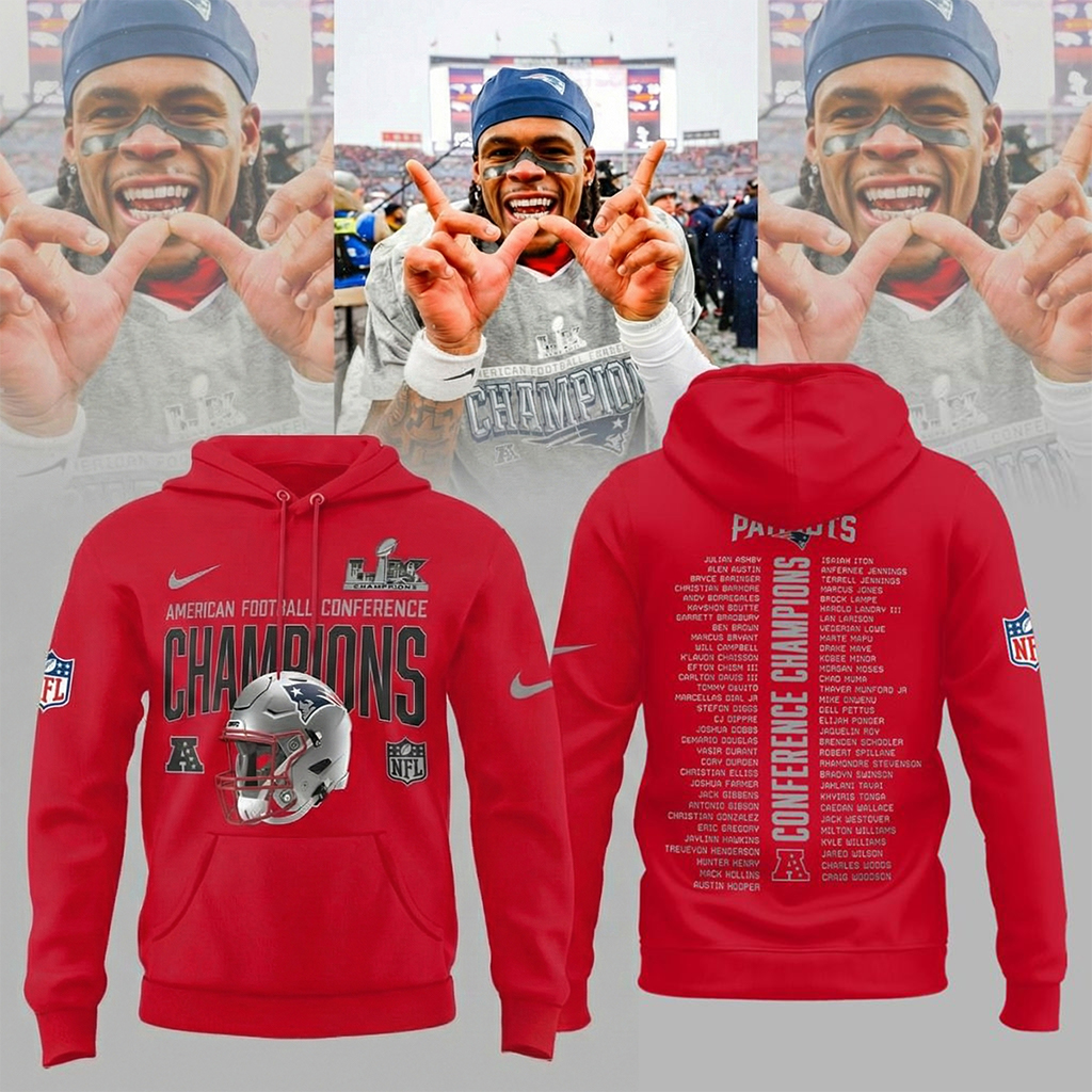 New England Patriots AFC Championship 2025 Glory Path Red Hoodie Football NFL Merch Best Gift For Football Fans