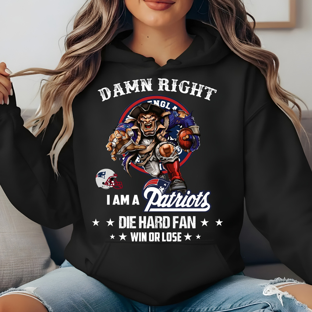 New England Patriots Football Womens Sweatshirt Damn Right I Am A Patriots Fan Win Or Lose Best Gift For Football Fans