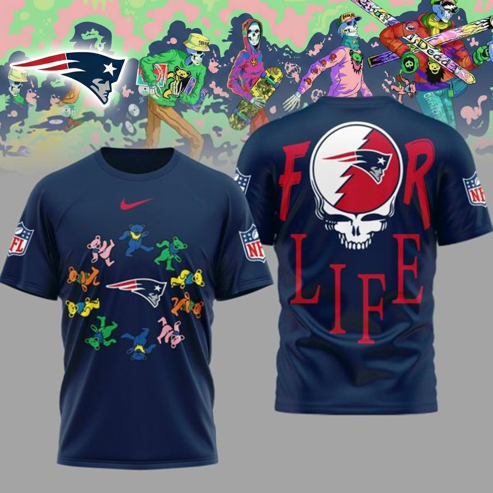 New England Patriots Grateful Dead Forever T-Shirt Patriots Merch Best Gift For NFL Fans