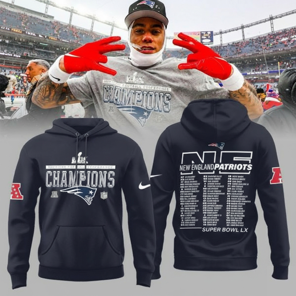 New England Patriots Merch AFC Champions 2025 Hoodie New England Patriots Apparel NFL Fans Gifts