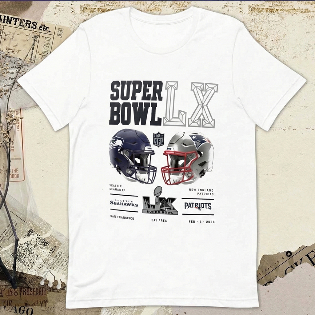 New England Patriots Vs Seattle Seahawks Super Bowl LX Dueling Helmets T-Shirt Football NFL Merch Best Gift For Football Fans