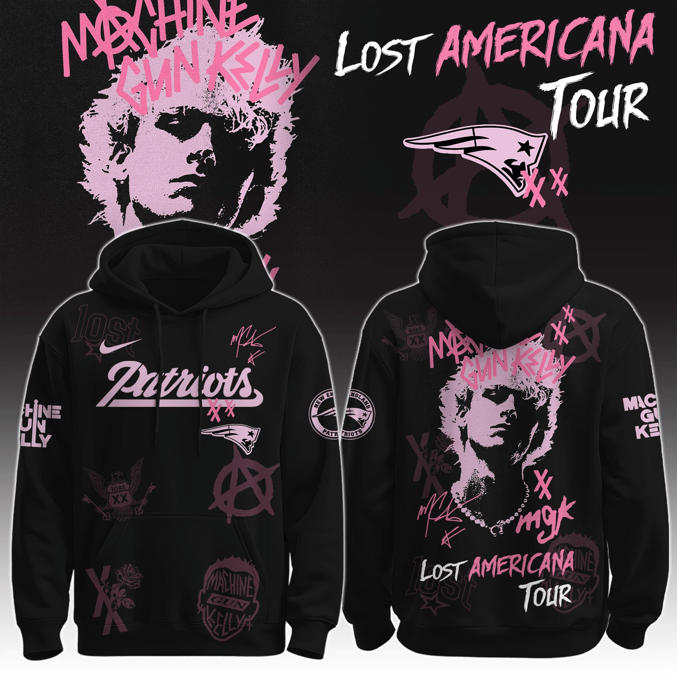 New England Patriots x MGK The Lost Americana Tour Hoodie Patriots Merch Best Gift For Football Fans