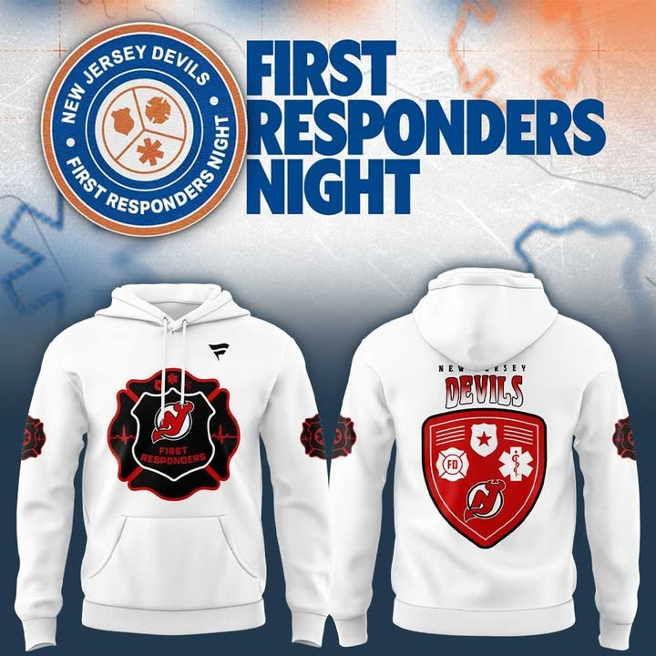 New Jersey Devils Hockey First Responders Night 2026 White Hoodie Special Event Team Merch Best Gift For Hockey Fans
