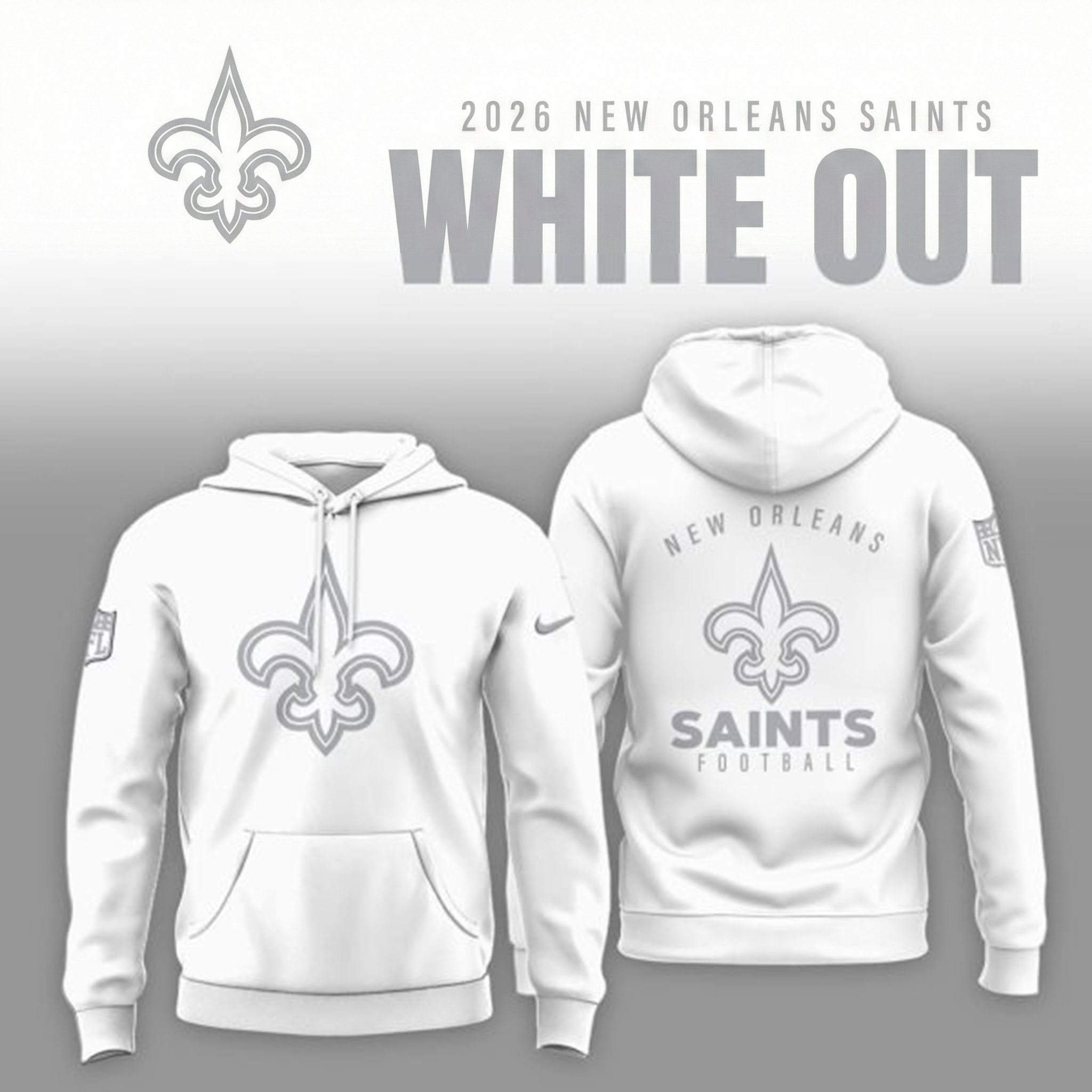 New Orleans Saints 2026 White Out Winter Game Hoodie Saints Apparel Best Gift For NFL Fans