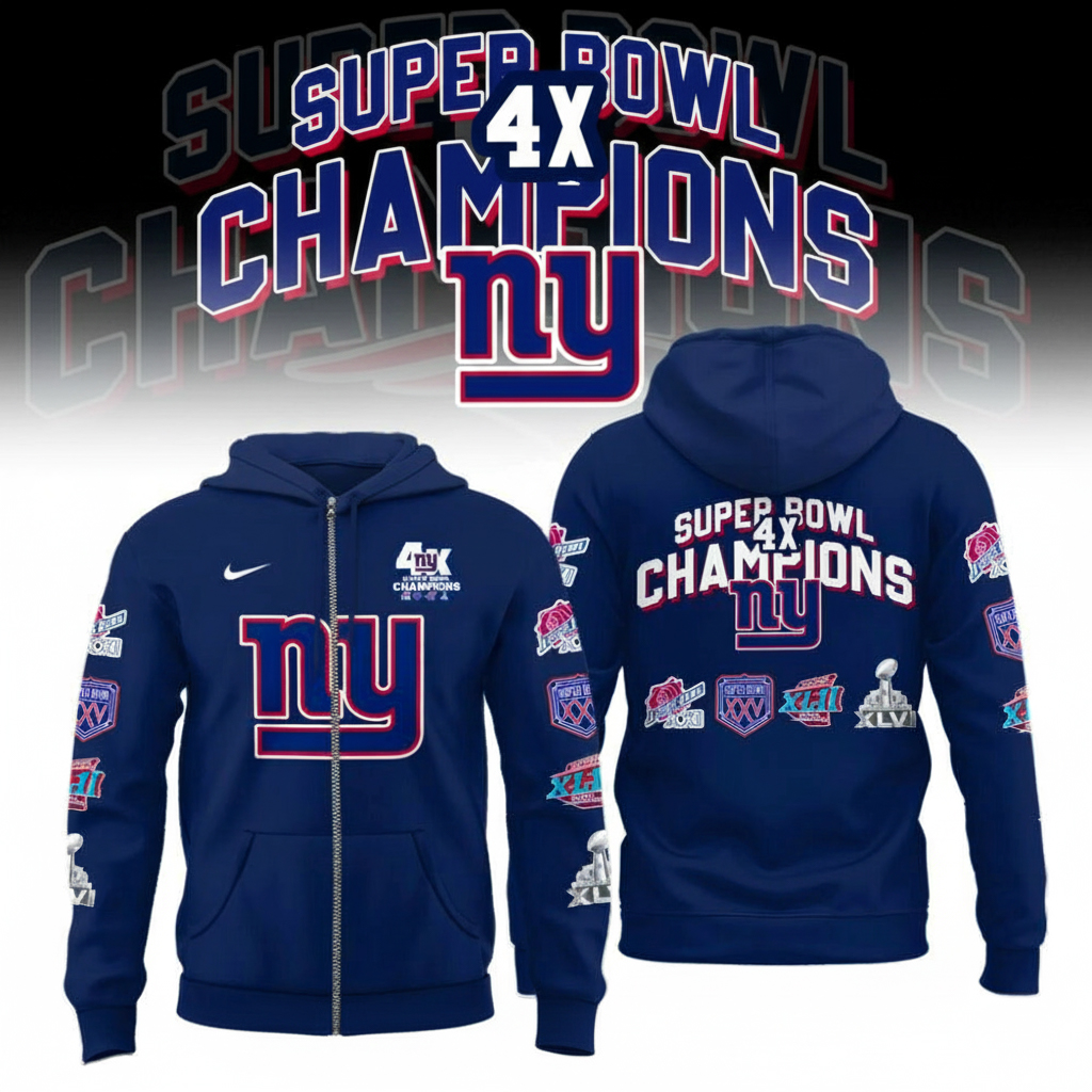 New York Giants 4x Super Bowl Champions Patch Throwback Hoodie Giants Merch Best Football Fans Gifts