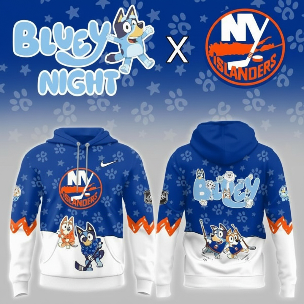 New York Islanders x Bluey Night Hoodie NY Islanders Merch Best Gift For Hockey Fans