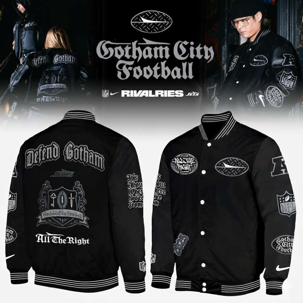 New York Jets Gotham City All The Right Bomber Jacket Jets Apparel Unique Gift For Football Fans
