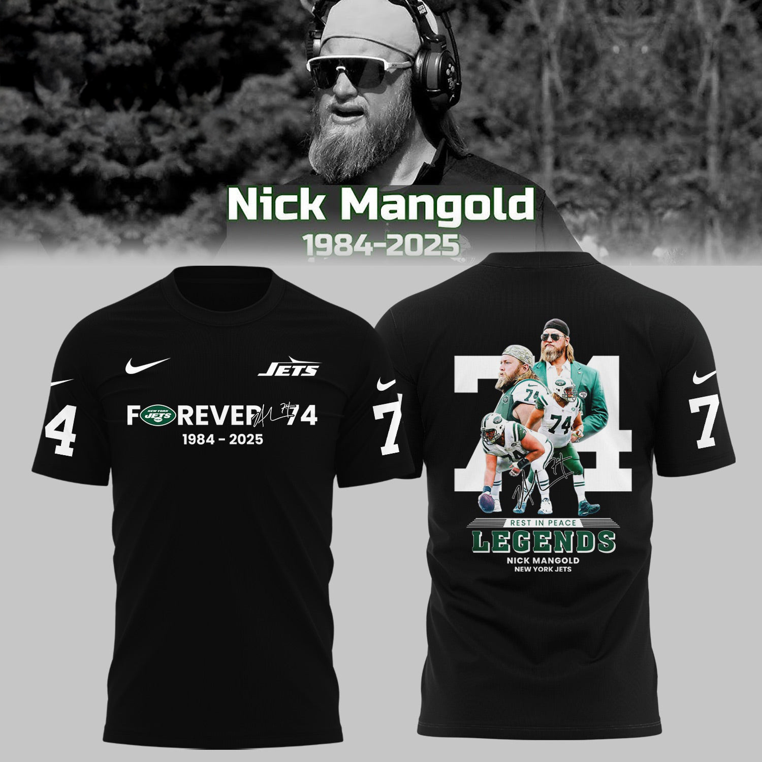 New York Jets Nick Mangold T-Shirt Nick Mangold Forever 74 1984 2025 Signature Shirt