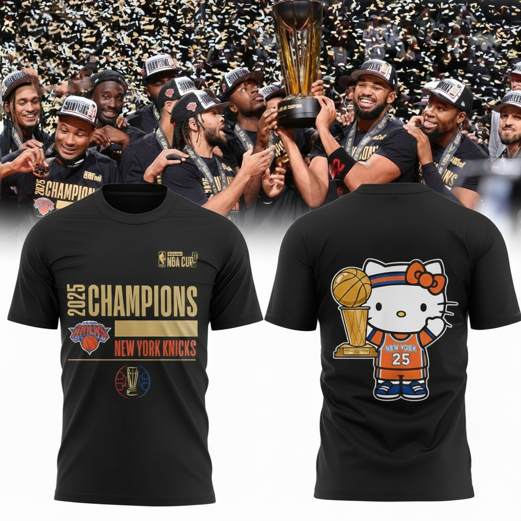 New York Knicks x Kitty NBA Cup 2025 Champions T-Shirt Knicks Merchandise Best Basketball Fans Gifts