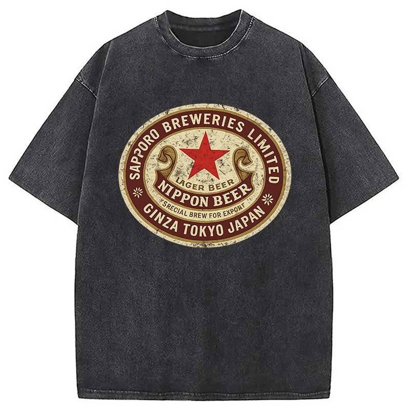 Nippon Beer Washed T-Shirt Minimal Retro Graphic Clothing Gifts For Him