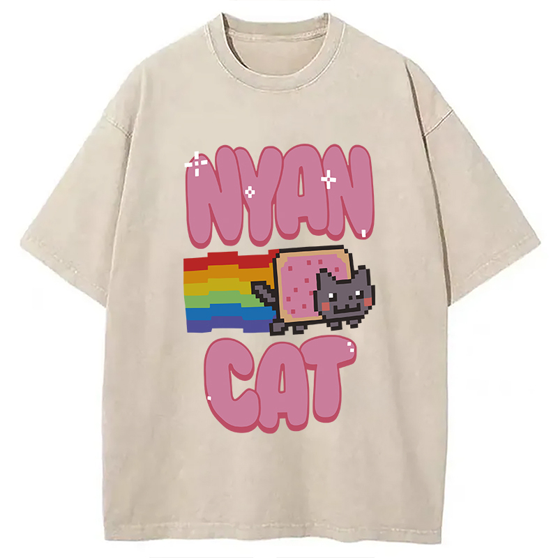 Nyan Cat Pride Washed T-Shirt Retro Humor Graphic Top Gifts For Best Friend