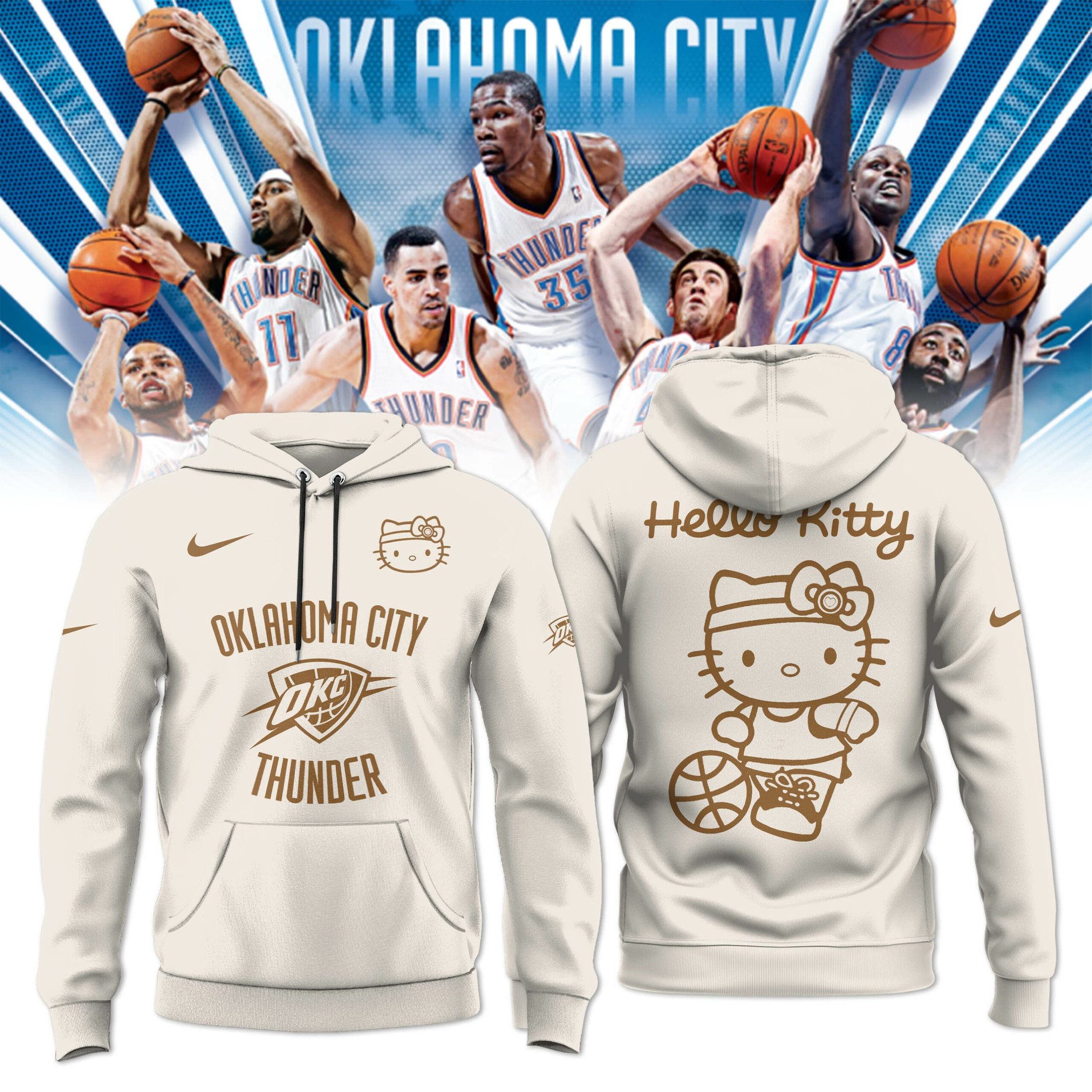 OKC Oklahoma City Thunder x Hello Kitty Hoodie Fan Merch Best Cute Basketball Themed Gifts