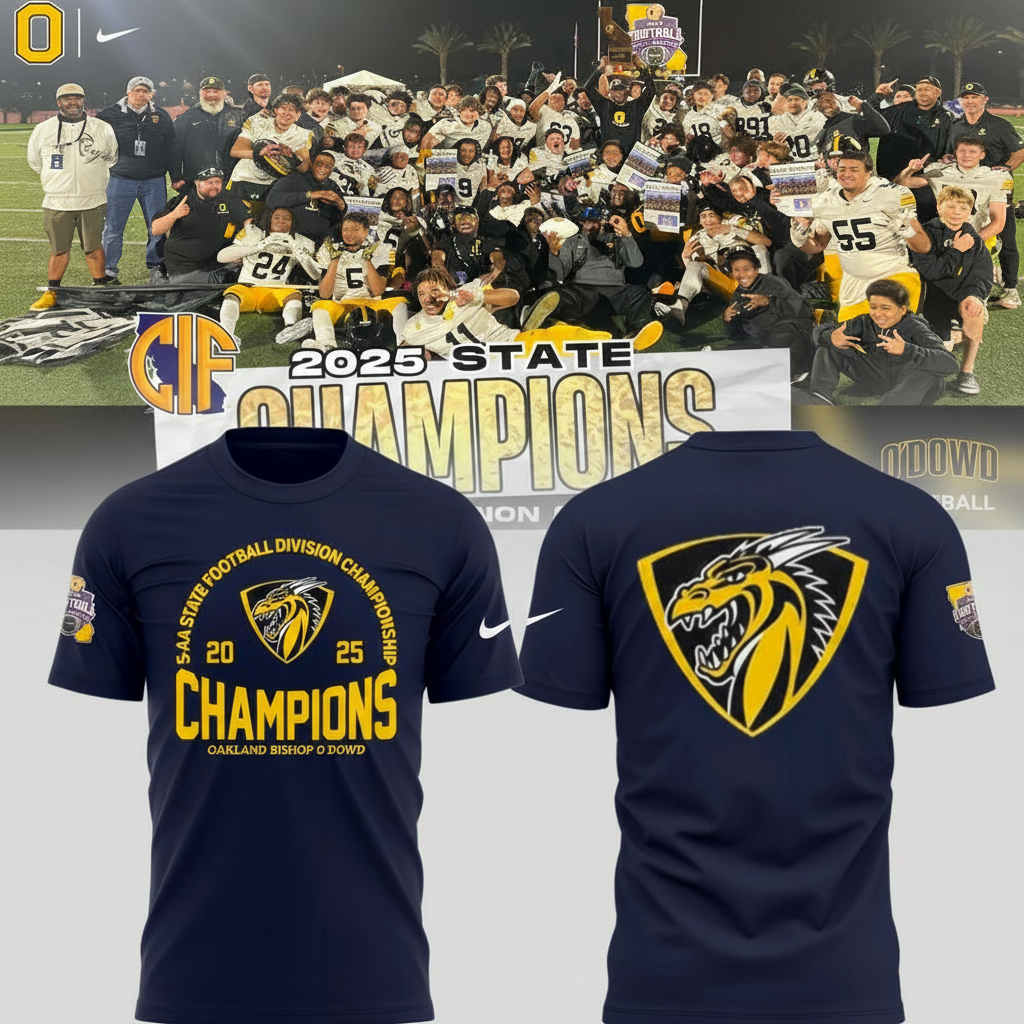 Oakland Bishop 2025 Division 5 AA State Champions T-Shirt Bishop Apparel Best Gift For Football Fans