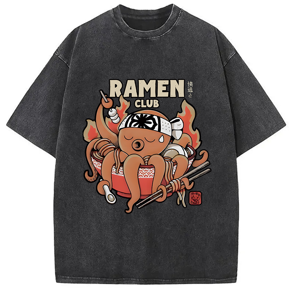 Octopus Ramen Washed T-Shirt Trendy Everyday Casual Outfit Gifts For BFF
