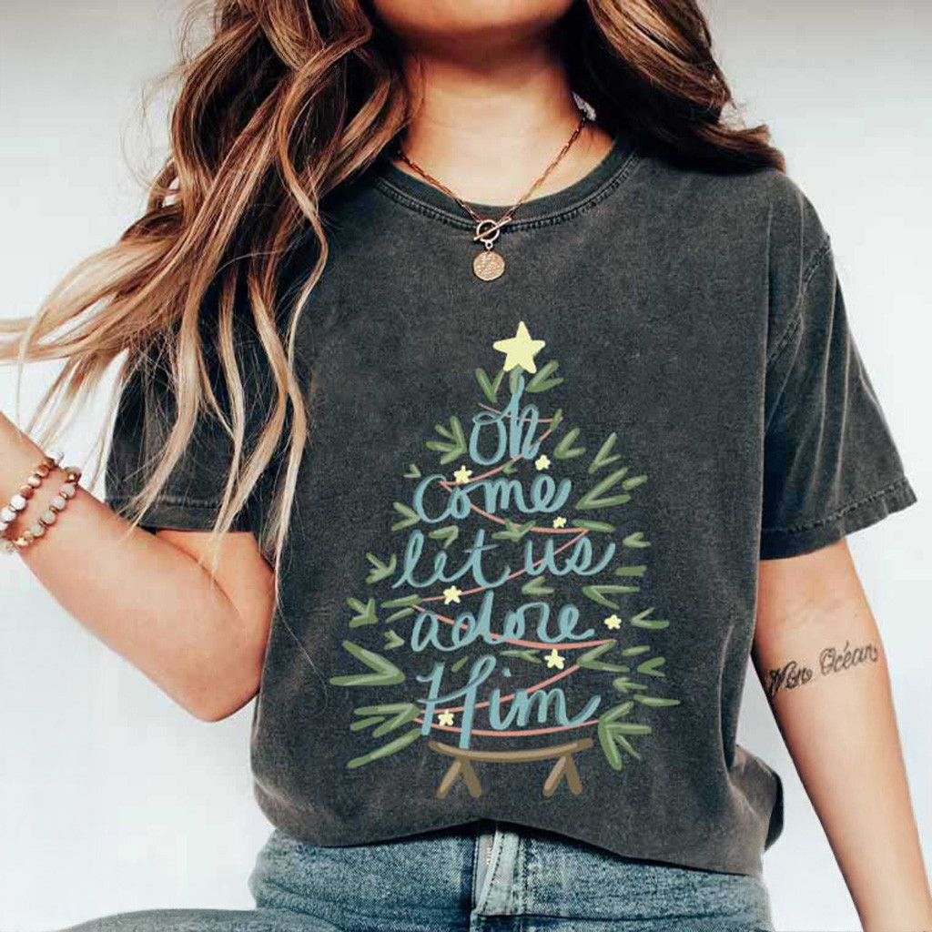 Oh Come Let Us Adore Him Wash Shirt Nativity Christmas T-Shirt T-Shirt For Mom