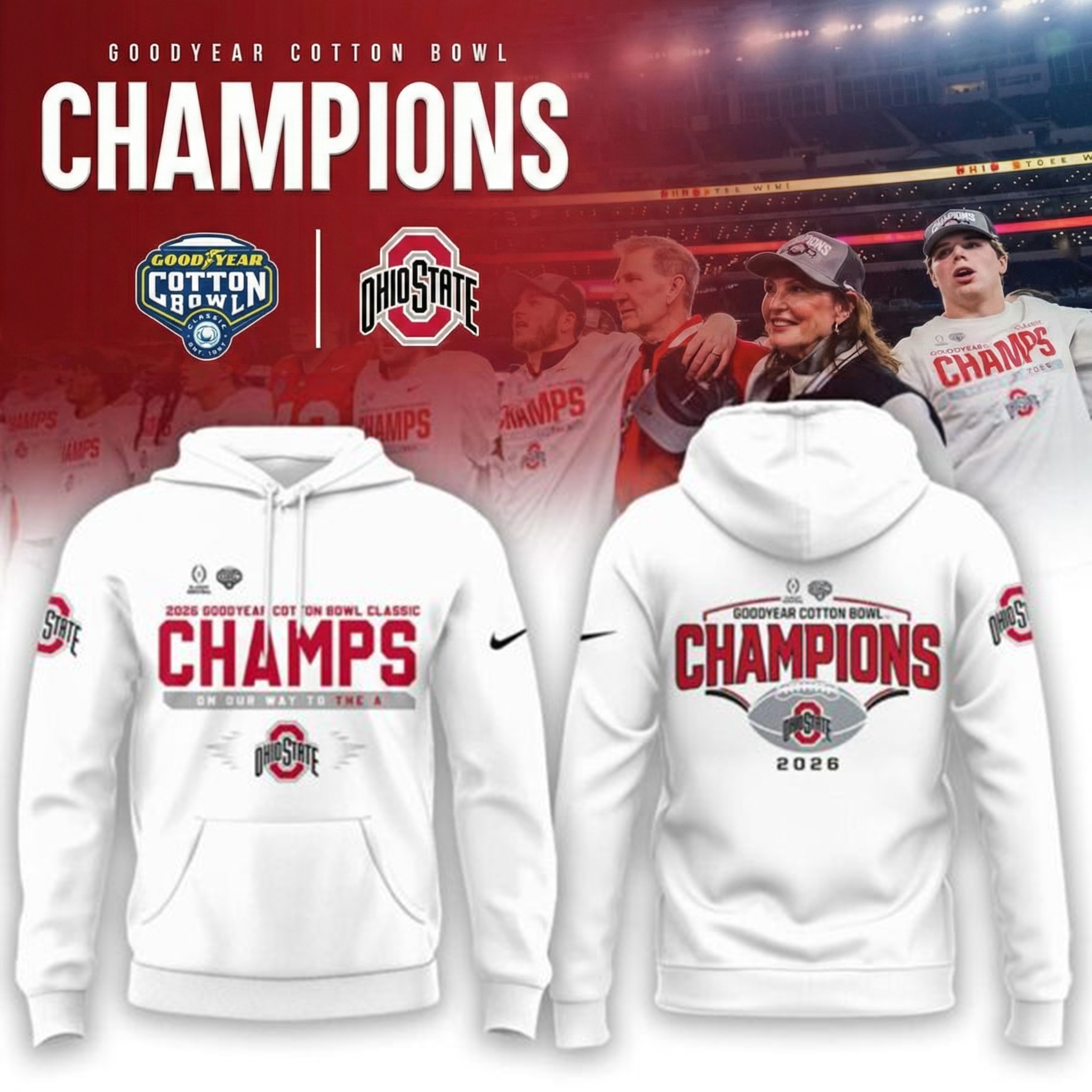 Ohio State Buckeyes Cotton Bowl Champions 2026 Hoodie OSU Apparel Unique Gift For College Football Fans