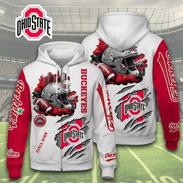 Ohio State Buckeyes Football Power Helmet Zip Hoodie College Team Merch Best Gift For Football Fans