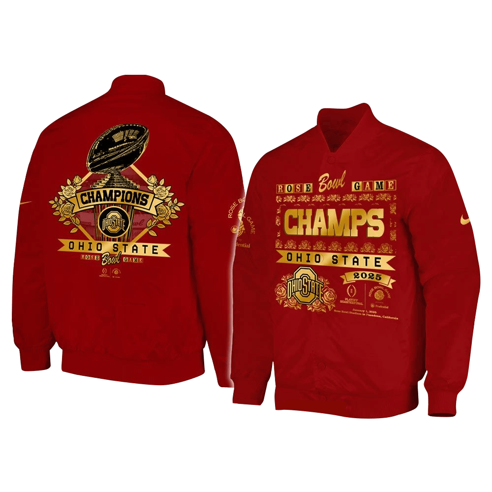 Ohio State Buckeyes Rose Bowl Champions 2025 Red Jacket Ohio State Buckeyes Merch Fans Gifts