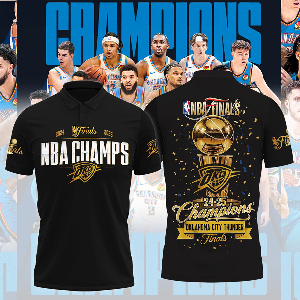 Oklahoma City Thunder NBA Finals Best Team Polo Shirt Black 2025 NBA Championship Merch