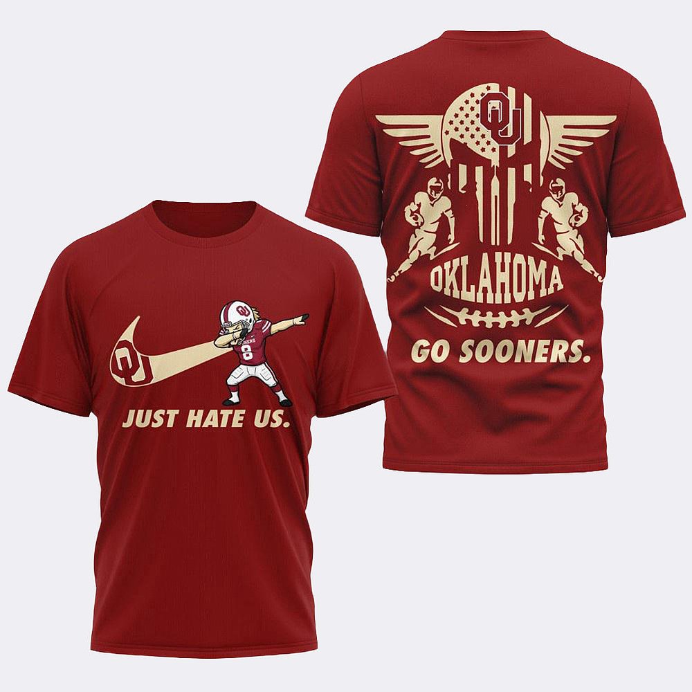 Oklahoma Sooners 2025 NCAA Just Hate Us T-Shirt Sooners Merch Best Gift For Football Fans