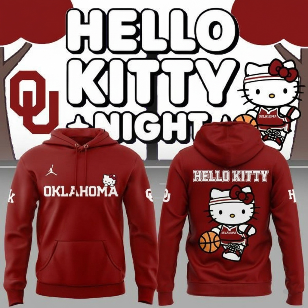 Oklahoma Sooners Basketball x Hello Kitty Night Hoodie OU Merchandise Best Basketball Fans Gifts