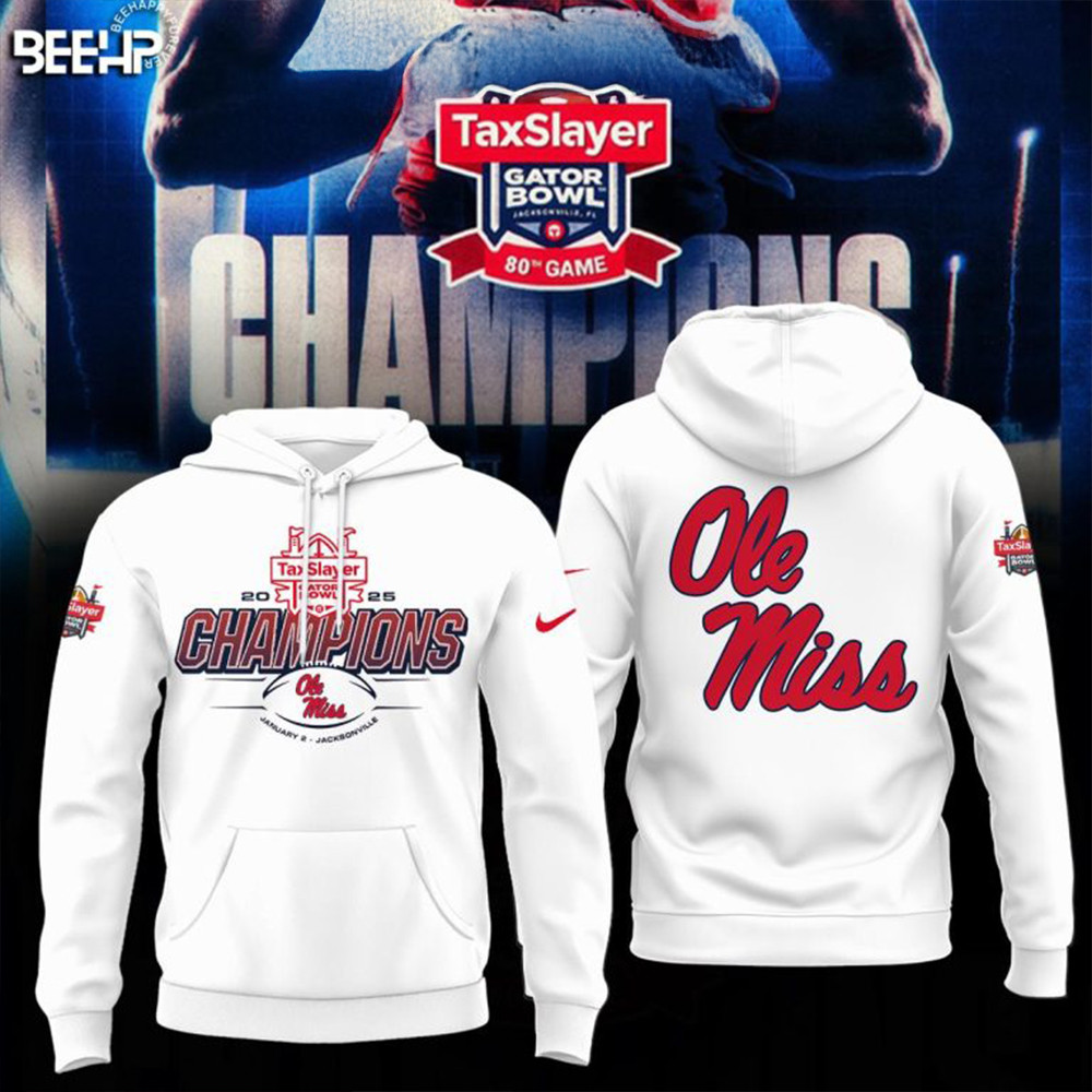 Ole Miss Rebels 2025 Taxslayer Gator Bowl Champions Football Hoodie Fan Gift Ideas