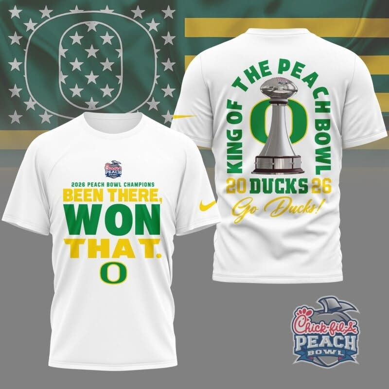 Oregon Ducks Football Peach Bowl Champs 3D T-Shirt College Champion Merch Best Gift For Fans