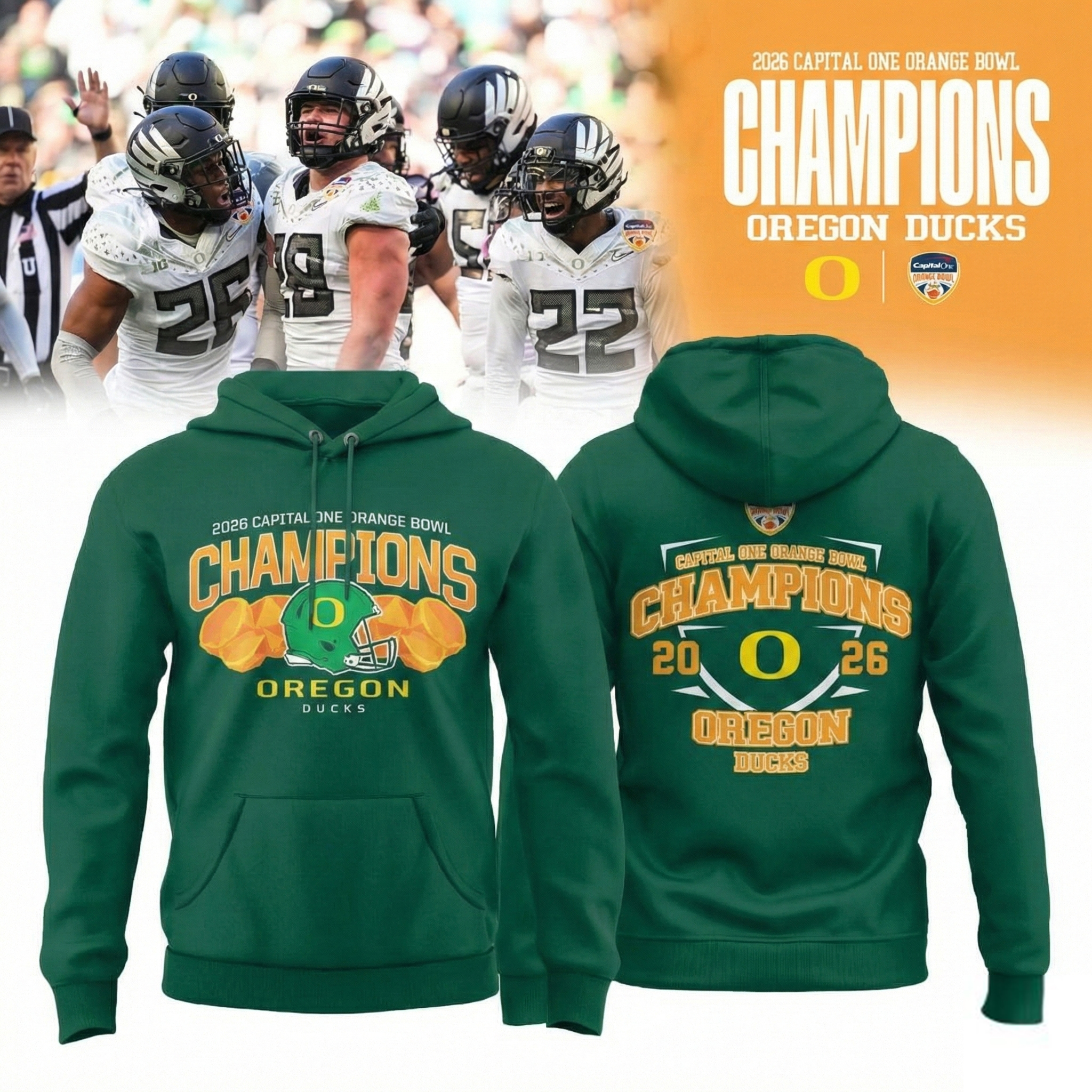 Oregon Ducks Merch Capital One Orange Bowl Champions Go Ducks Hoodie Oregon Ducks Apparel College Football Fans Gifts