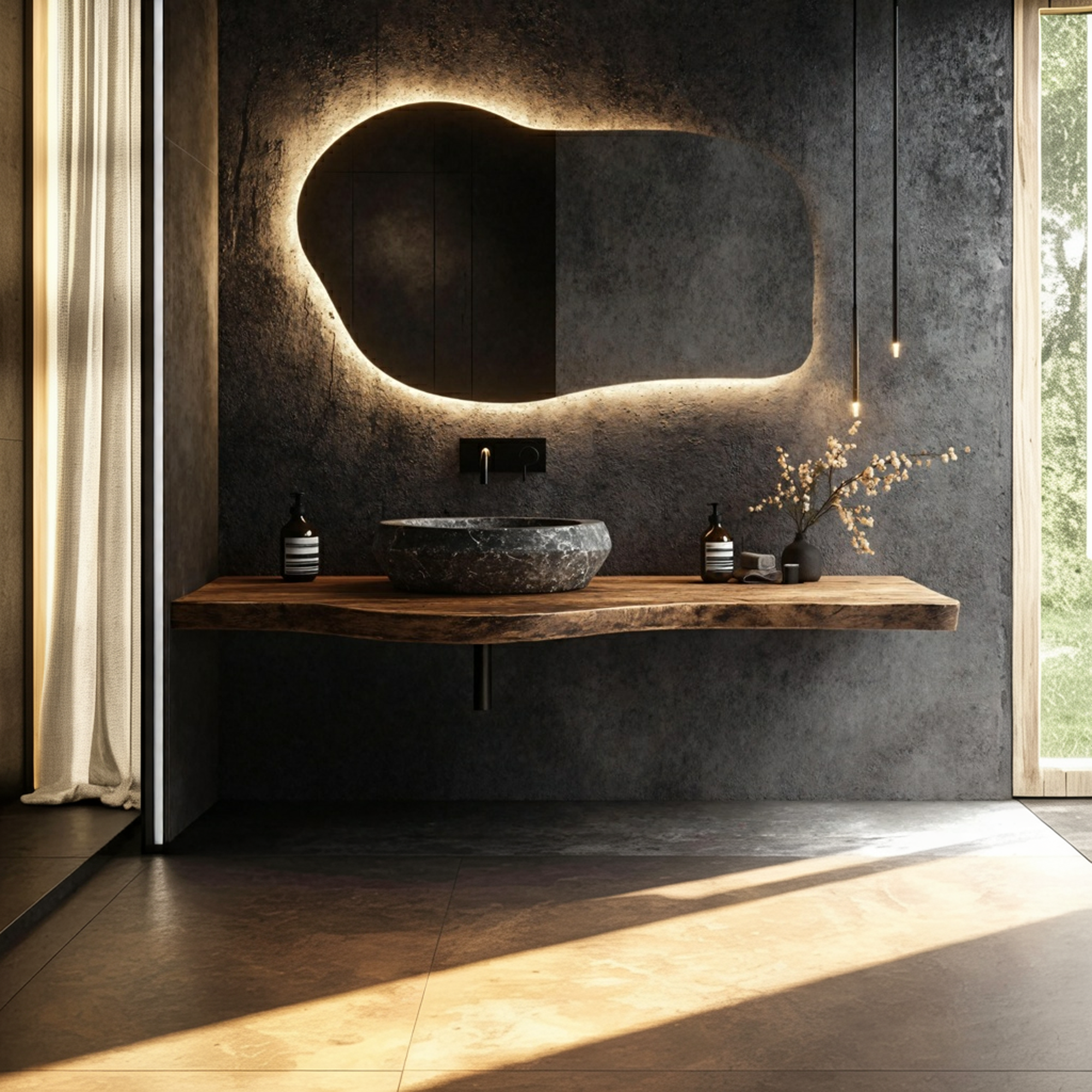 Organic Live Edge Bathroom Vanity Floating Counter Wood Shelf SINLKIBRV256SHNA