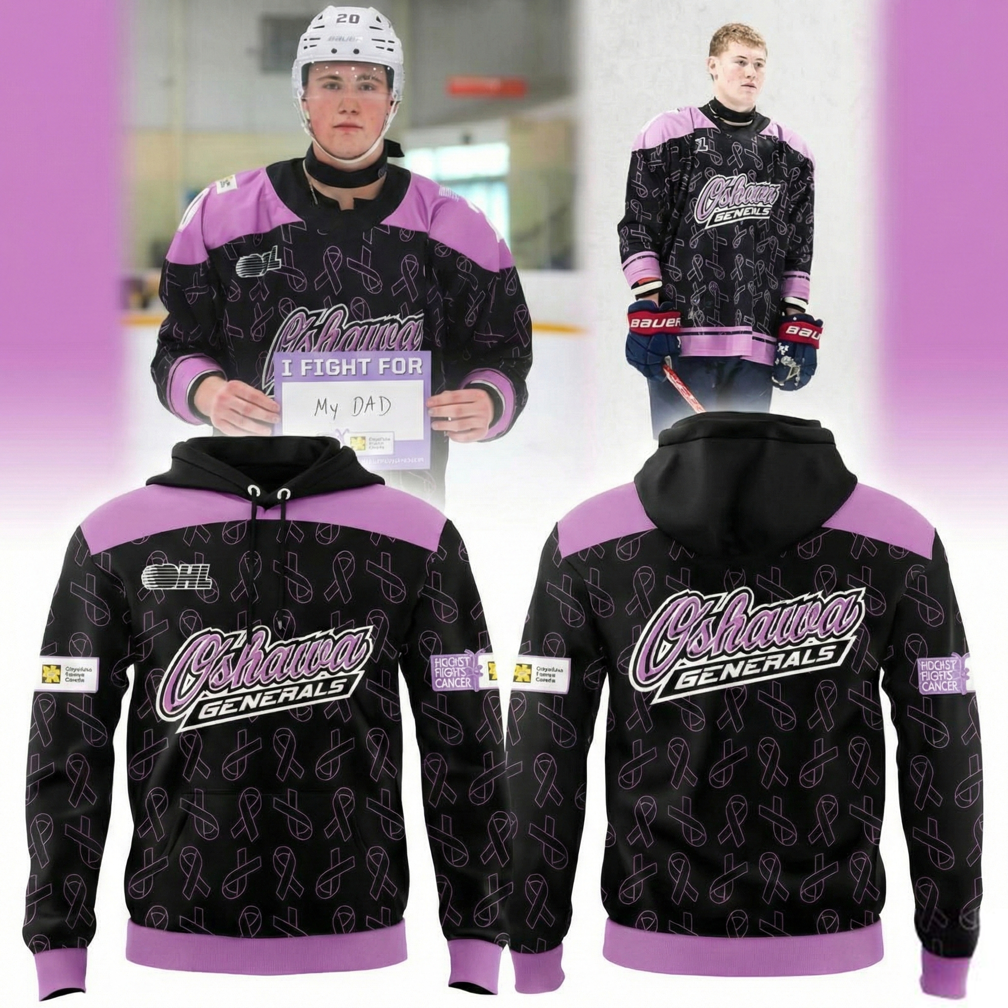 Oshawa Generals Merch Fight Cancer Hoodie Oshawa Generals Hockey Apparel CHL Fans Gifts