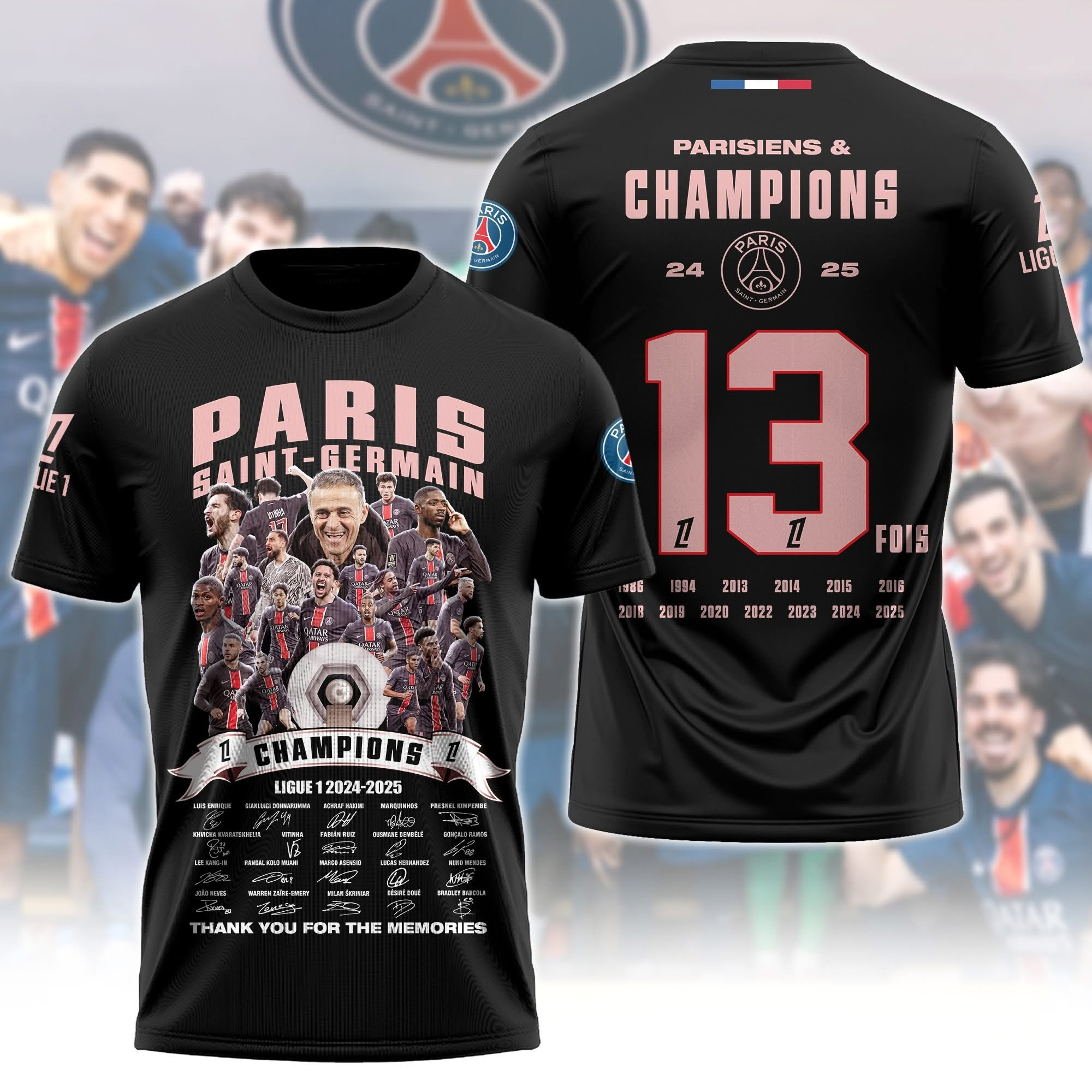 PSG Paris Saint-Germain 2025 UEFA Champions Ligue 1 T-Shirt Thank You For The Memories