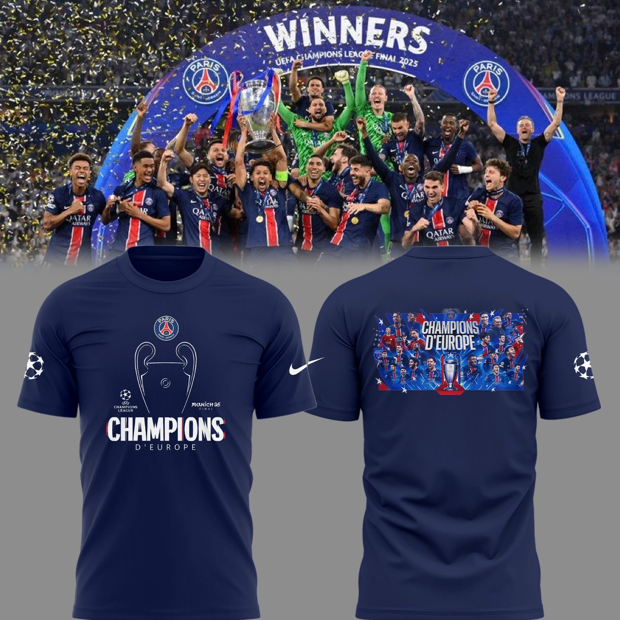 Paris Saint-Germain 2025 UEFA Champions League Shirt D'Europe PSG F.C Fan Gifts For Him