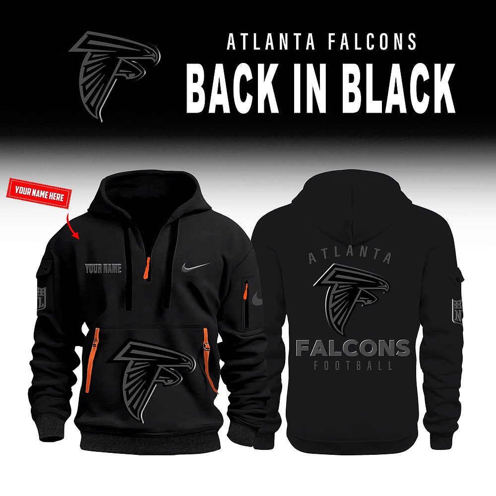 Personalized Atlanta Falcons Back In Black Quarter Zip Hoodie NFL Football Custom Apparel Best Gift For Fans