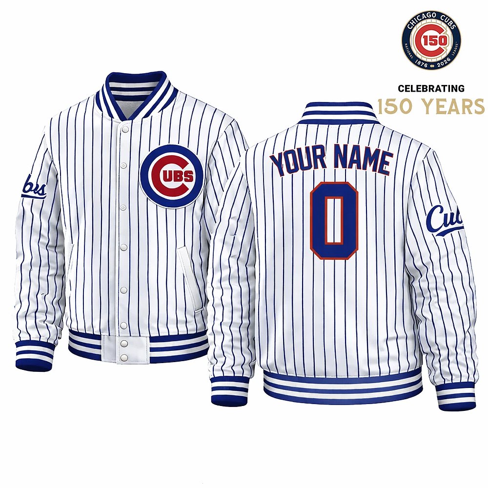 Personalized Chicago Cubs White 150th Anniversary Baseball Jacket