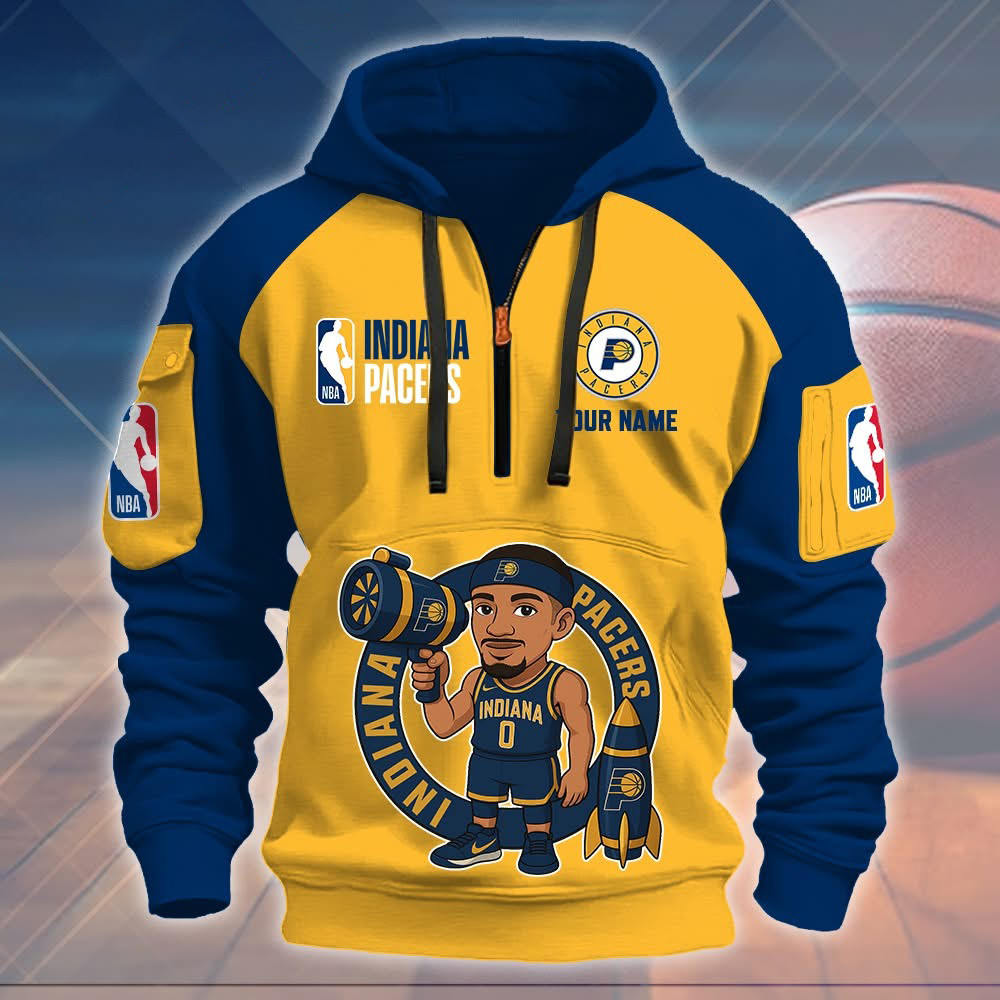 Personalized Custom Indiana Pacers Quarter Zip Hoodie NBA Pacers Fan Merch Gifts For Him