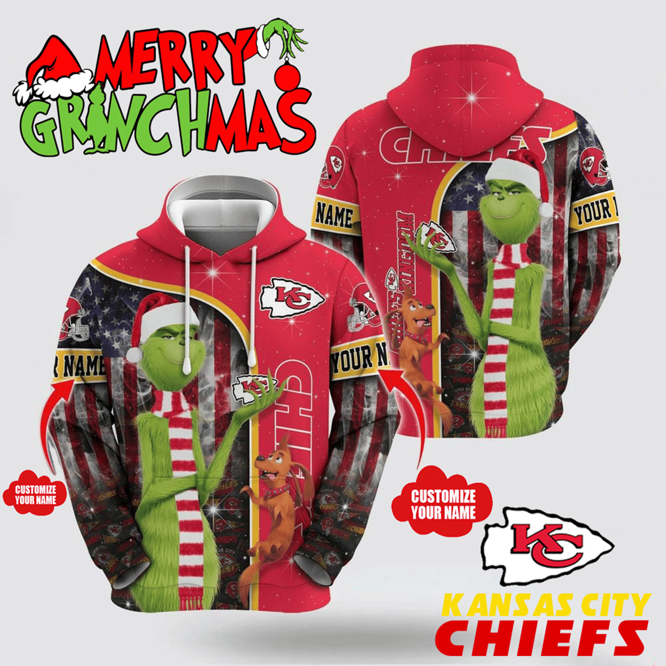 Personalized Kansas City Chiefs The Grinch Hoodie Chiefs Merch Best Gift For Football Fans