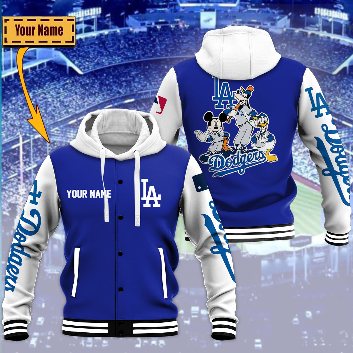 Personalized Los Angeles Dodgers x Mickey Mouse And Friends Baseball Jacket Hoodie Custom Gift For Dodgers Fans