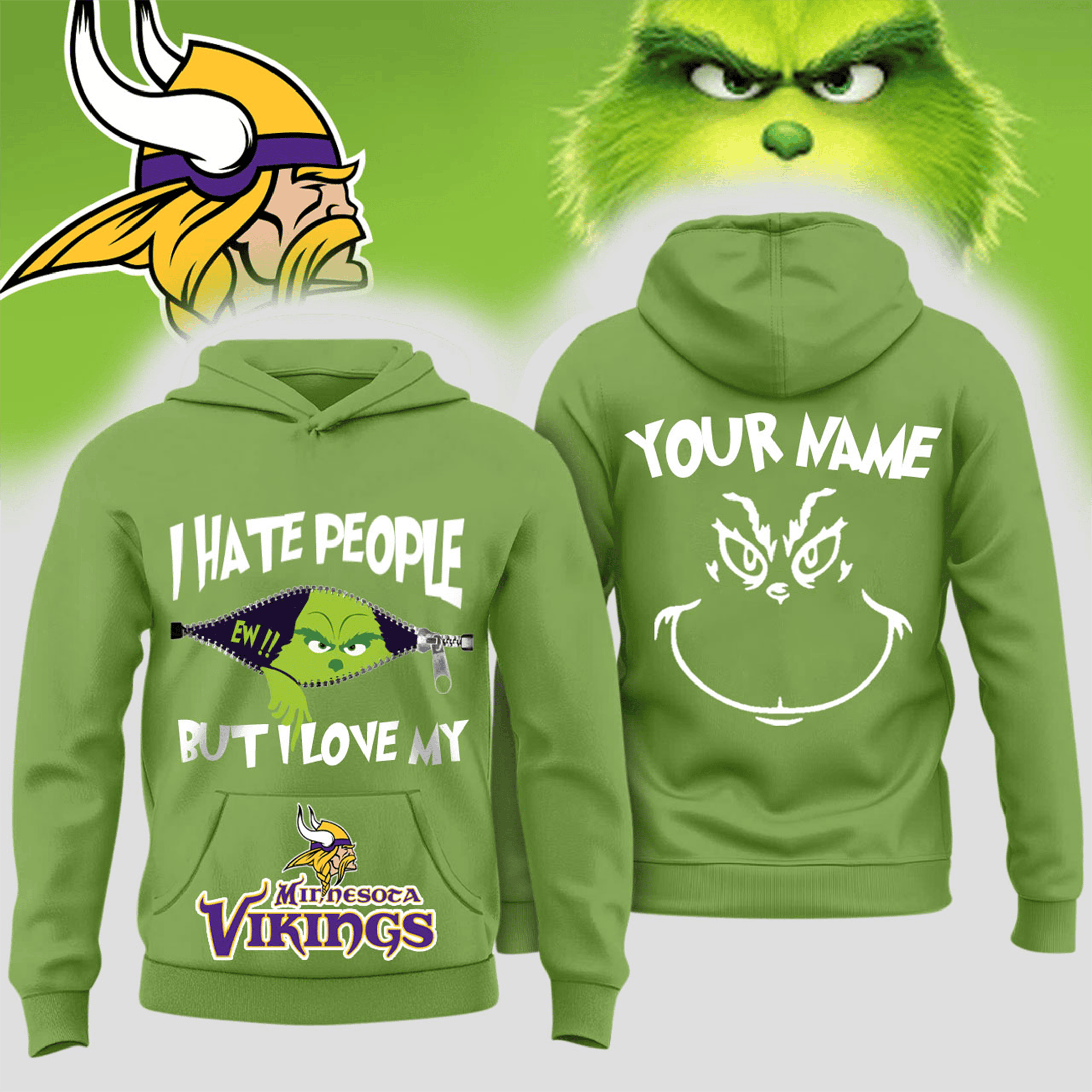 Personalized Minnesota Vikings x Merry Grinchmas Hoodie Vikings Merch Best Gift For Football Fans