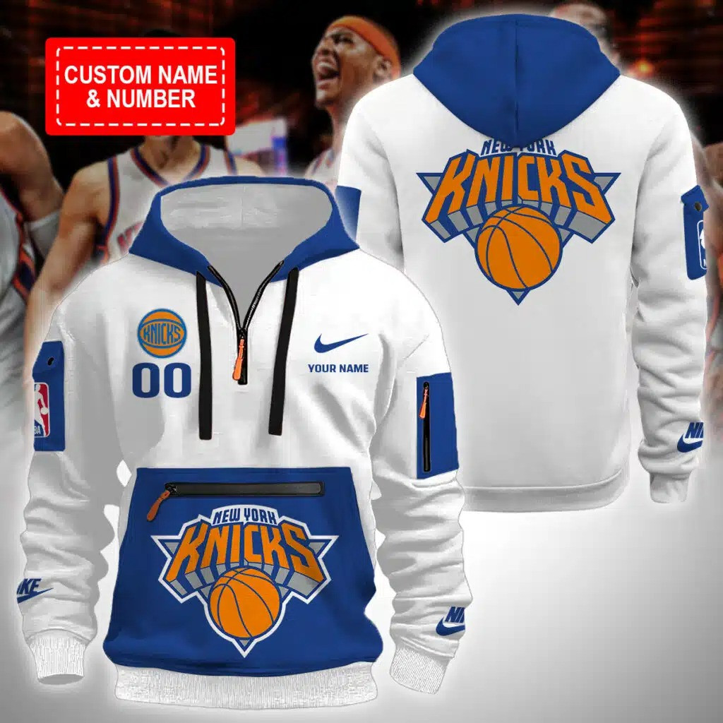 Personalized NY New York Knicks Quarter Zip Hoodie Merch Gifts For Knicks Fans For Him