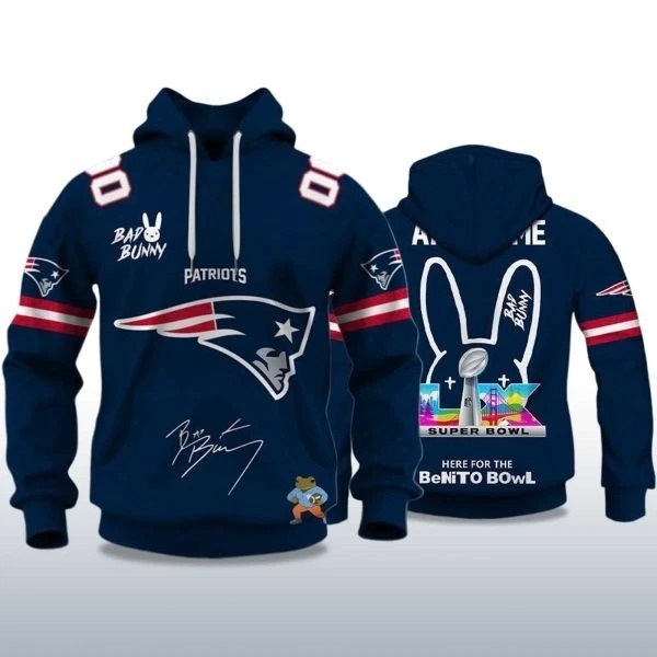 Personalized New England Patriots Football Bad Bunny Bowl LX 2026 Hoodie Custom Crossover Merch Best Gift For Fans
