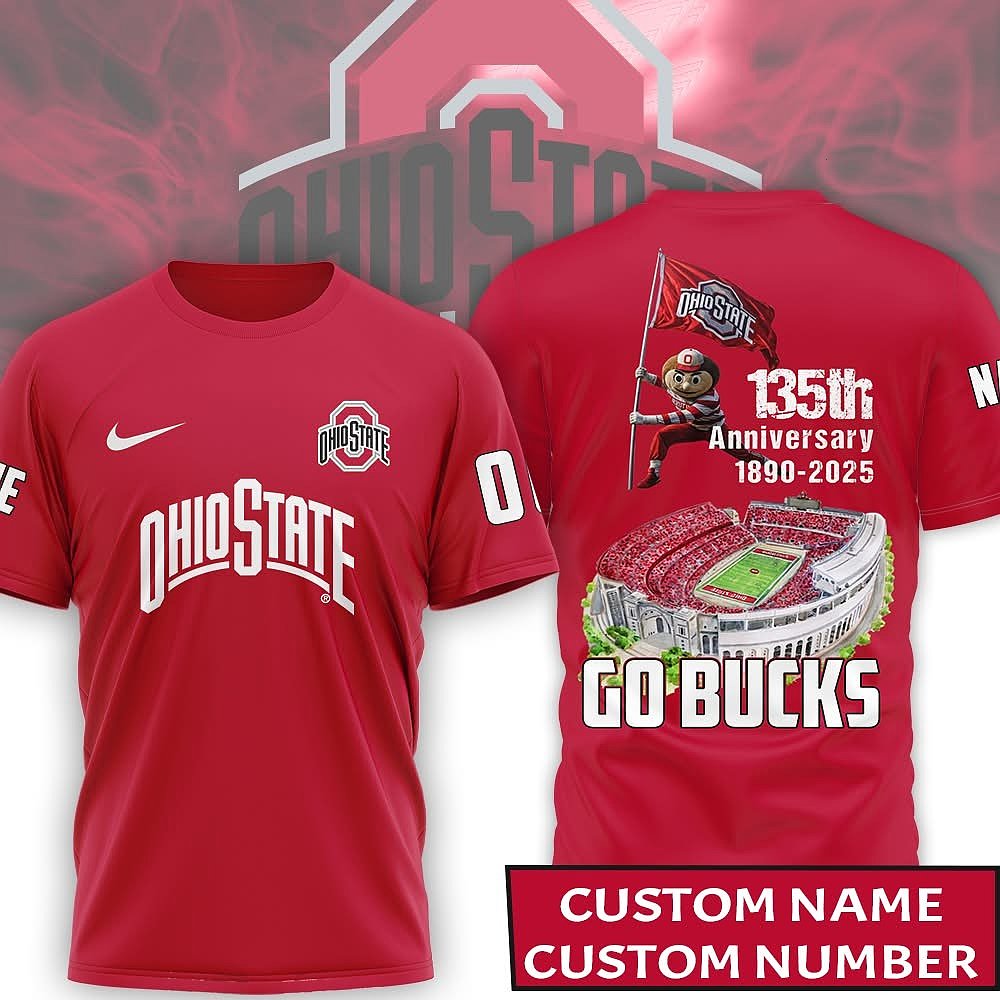 Personalized Ohio State Buckeyes 135th Anniversary 1890 2025 T-Shirt College Football Custom Apparel Best Gift For Fans
